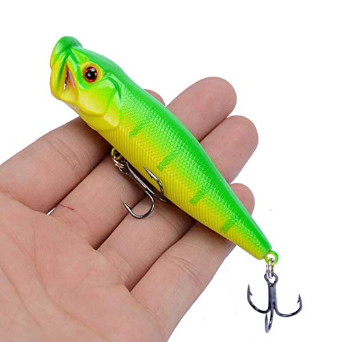 SunMine Fishing Lures 5pcs Fishing Bass Lures Popper Lure Shallow Swimbait Crankbait with Treble Hook 3D Fishing Eyes for Bass Trout Freshwater and Saltwater