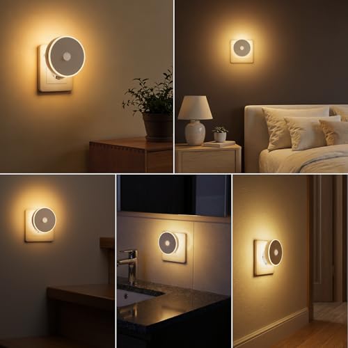 Children's Night Light 2 Pcs, LED Night Light with Motion Sensor, Plug-in Night Lamp Adjustable Brightness, 3 Modes (AUTO/ON/OFF), Night Light for Kids/Stairs/Bedroom- Warm White