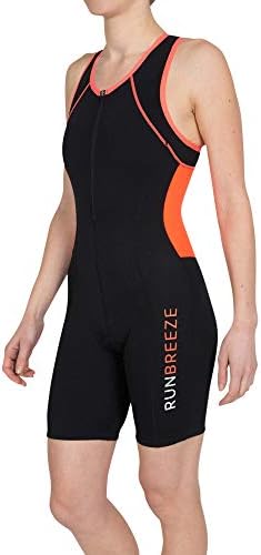 RunBreeze Women's Triathlon Suit | Breathable, Quick-Drying Tri Suit with Dual Rear Pockets (Black/Orange, Medium (US 6-8))