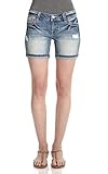 WallFlower Juniors Destructed Heavy Stitch Denim Shorts
