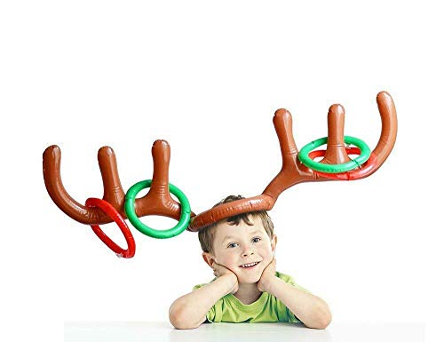 Christmas Party Games Inflatable Reindeer Antler Hat with Rings Favors for Kids Brown