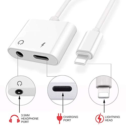 3.5 mm Headphone Jack Adapter for iPhone11 Xs/Xs Max/XR/ 8/8 Plus/7/7 Plus for Car Charger Aux Adapter 2 in 1 Earphone Splitter Adaptor Charger Cables & Audio Connector Dongle Support All iOS Systems