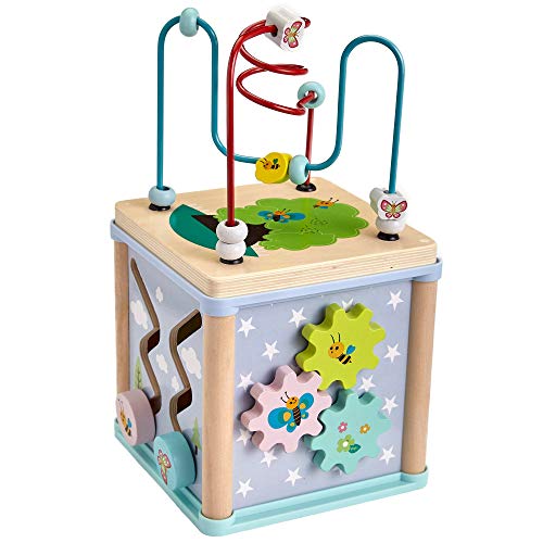 Gleeporte New | 5-in-1 Wooden Activity Play Cube | Deluxe Multi-Function Bead Maze Learning Toy for Toddlers and Kids | Ideal Gift