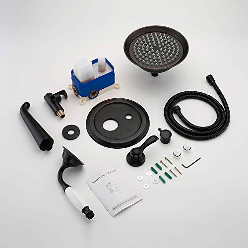 IRIBER ORB Shower System with Rain Shower Head and Handheld Oil Rubbed Bronze Shower Set with Shower Faucet Mixer Valve Wall Mounted Bathroom Black Shower Trim Kit High Pressure Rainfall Combo Set