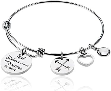 Not Sisters By Blood But Sisters By Heart Charm Birth Month Stone April Best Friend Friendship Bead Expandable Wire Bangle Bracelet For Women Girl Borivilla
