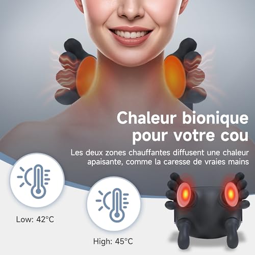 CRECAD Bionic Hand Neck Massager - 4D Neck and Neck Massage with 3 Levels of Intensity and 2 Heat Levels - Electric Heated Back Massage Device Gift for Women Men (Black)