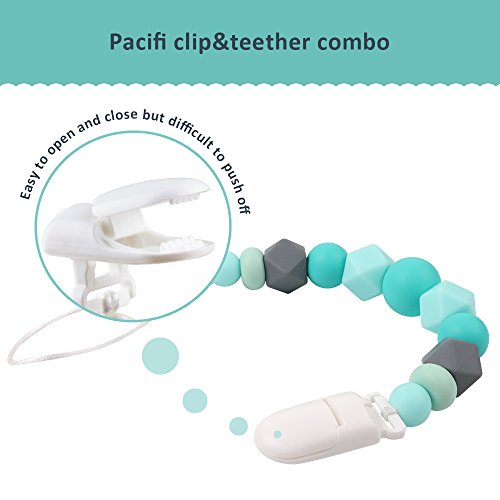 MCGMITT Silicone Pacifier Clip with Turtle Teether, Binky Holder Teething Beads Relief Toys for Baby Girls Boys - Thumbnail 3