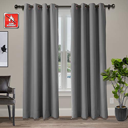 cololeaf Flame Retardant Fire Resistant Curtains Thermal Insulated Blackout for Home Kitchen Office Hotel School Cinema and Hospital- Anti-Bronze Grommet - Grey 52W x 63L Inch (1 Panel)
