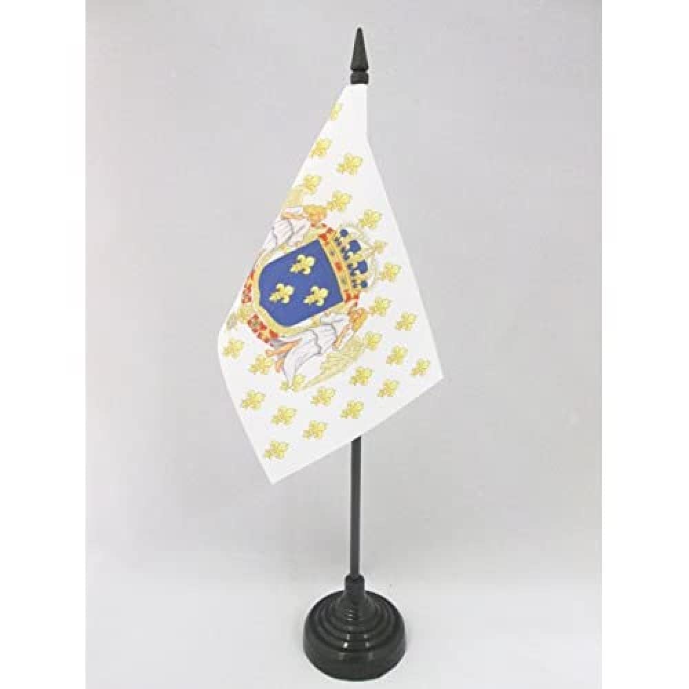 AZ FLAG - Kingdom of France Angels Table Flag 4'' x 6'' - French royal Office Mini Banner 100% Polyester 15 x 10 cm - Mini Desk Flag with 10'' Pole and Black Plastic Base