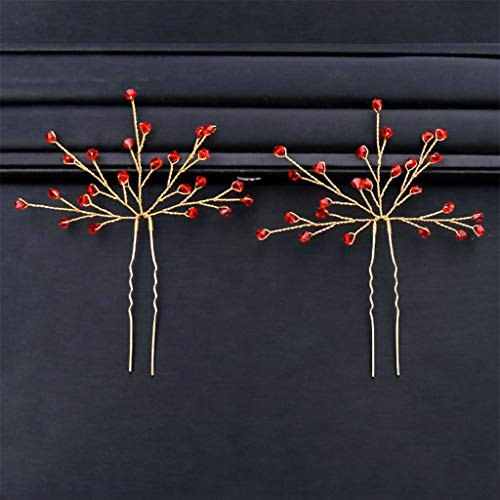 cici store Woman Bride Crystal Hairpin,Flower Alloy Headwear for Wedding Party Gift,red