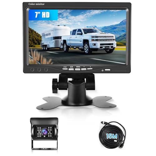 7 Inch HD Reversing Camera Monitor, IP69 Waterproof IR Night Vision Rear View Camera for Truck, Bus, Van, Camper, Pickup, 15M Cable