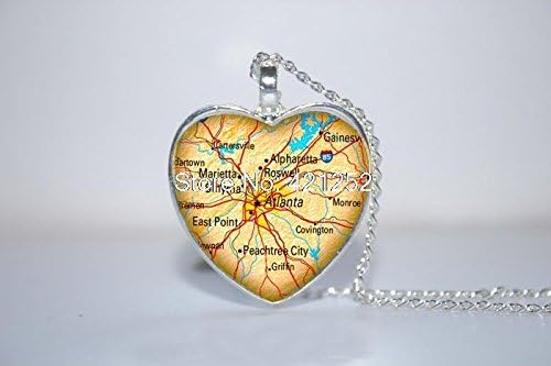 Pretty Lee 2015 Fashion Atlanta Map Pendant Atlanta Necklace Jewelry Atlanta Georgia Ga Heart Necklace Glass Photo Cabochon Necklace Christmas gift