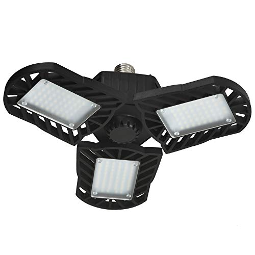 LED Garage Light,Deformable Triple Light – 60W 6000LM LED Ceiling Garage Lamp with 3 adjustable Aluminum Panels,Honesorn Bay Lighting for Garage, Warehouse,Shop, E26 Base, CRI>80 (No Motion Activated)