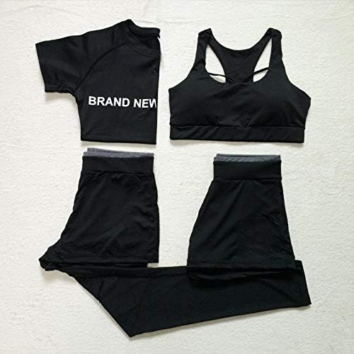 YANGCONG Women's fitness clothing 5-piece women's yoga wear hooded coat + t-shirt + bra + shorts + pants quick-drying sports fitness gym suit outdoor running clothing 4 piece set 3 L