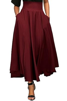 BeneGreat Women's Vintage High Waist Pleated Skirt Skater Long A-line Swing Skirt with Pocket