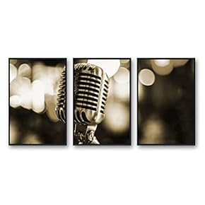Framed Canvas Wall Art for Living Room, Bedroom Microphone Canvas Prints for Modern Home Decoration Ready to Hang - 16"x24"x3 Panels