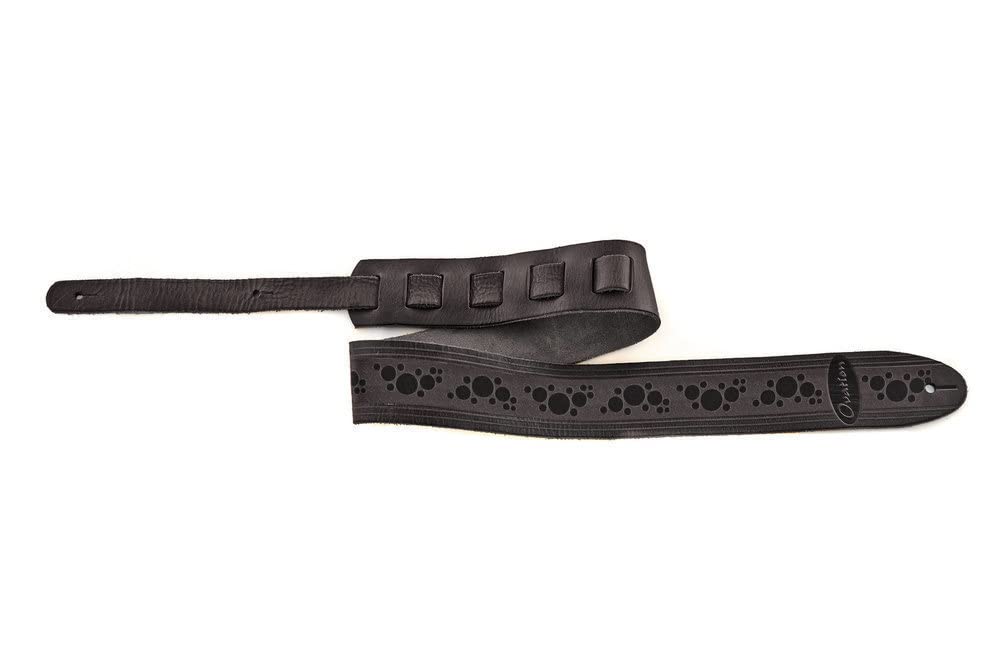 OVATION Guitar Strap Leather Premium - Signature "Multi-Soundhole" - Black - Embossed multi-soundhole design - Handmade