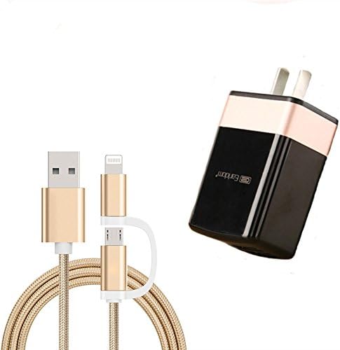 Wall Charger, Rowell 4 Port USB Wall Charger Fast Charge with 2 in 1 Cable Lightning Port for iPhone 8/7/6/5/5S/Plus/iPad, Micro USB Port for Samsung Galaxy S8/S5/Note 5