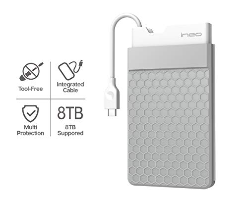 ineo USB 3.1 Gen 2 Type C (10Gbps) Tool-Less External Hard Drive Enclosure for 2.5 inch 9.5mm & 7mm SATA HDD SSD USB-C Screwless (USB 3.1 Gen2 Type C) [C2578c] - Thumbnail 3
