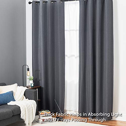 Bedsure Linen Curtains 96 inch Length 2 Panels Set, Blackout Grey