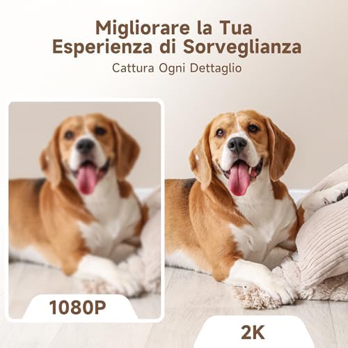 Telecamera Wi-Fi Interno 2K 3MP, PTZ 355° Telecamera Sorveglianza Interno, Telecamera Cani con Visione Notturna, Rilevamento di Umano/Movimento, Audio Bidirezionale, Compatibile con Alexa