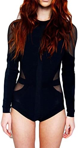 Sovoyant Women'S Long Sleeve Mesh Zip-Up Padded One-Piece Swimsuit Monokini Rash Guard Bathing Suit Black S