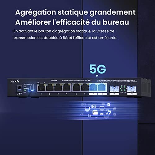 Switch 2.5 Gigabit, Switch Ethernet 2.5G 8 Ports, 2 Ports 2,5 Gbps SFP, Ports RJ45 2,5G, Ports SFP 2,5G, Support de Bureau et Mural, Compatible avec Ordinateur, NAS, AP Wi-FI 6 (TEM2010F)