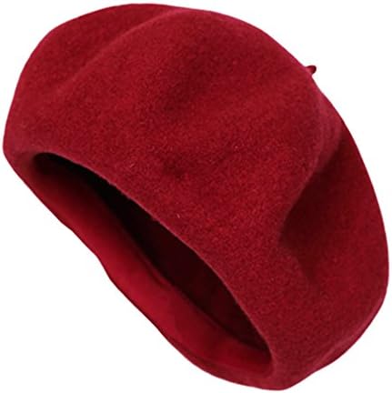 Women's Berets Cap Wool Hat Ladies Beret Warm Winter Fall Elegant French Painter Cap (Red)