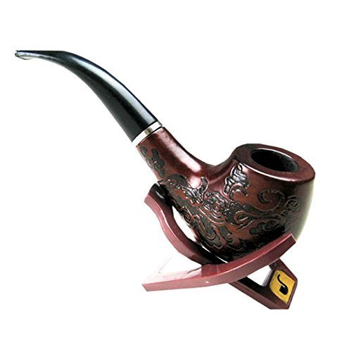 Oliasports Wooden Pipes Classic Wooden Enchase Carved Smoking Tobacco Cigar Filter, Dark Red