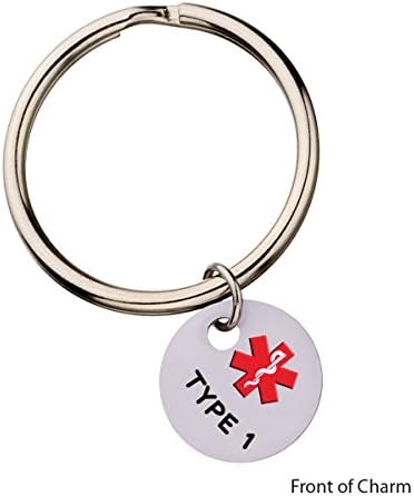 Type 1 Diabetes with Blood Drop Medical Alert Keyring
