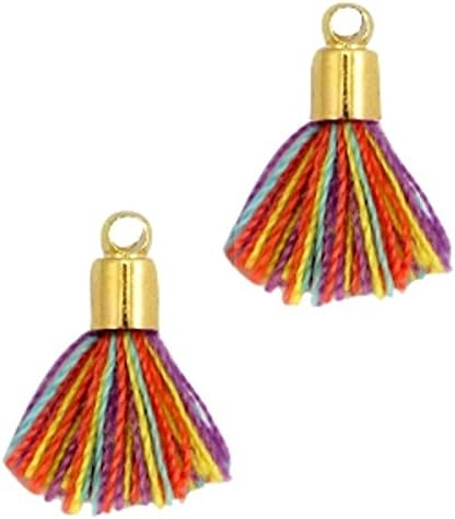 Sadingo Mini Tassels Tassel – Pack of 3 – 1 cm end cap gold gold – Assorted Colours Multicolor 2