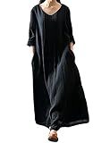 Romacci Women's Casual Loose Maxi Long Dress Vintage Long Sleeve Cotton Dress