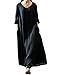 Romacci Women's Casual Loose Maxi Long Dress Vintage Long Sleeve Cotton Dress