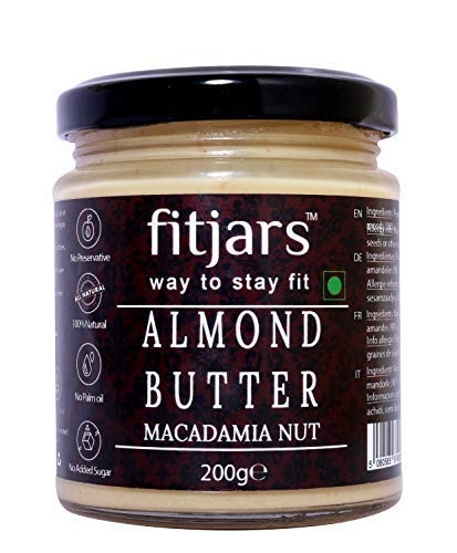 FITJARS All Natural Almond(Badam)& Macadamia Nut Butter(Gluten Free), Stone Ground Vegan Diet Butters -200GM