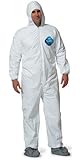 DuPont TY122S Disposable Elastic Wrist, Bootie & Hood White Tyvek Coverall Suit 1414, XX-Large