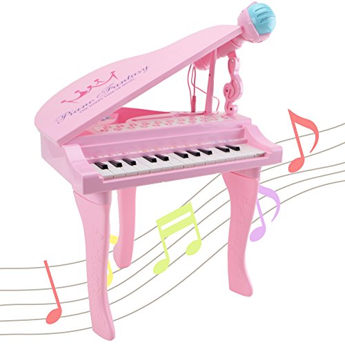 Happytime Kids Electronic Piano Muscial Toy Multi Function 25 Keys Light and Musical Instruments with Microphone MP3 Record Sing Musical Toy for Kids