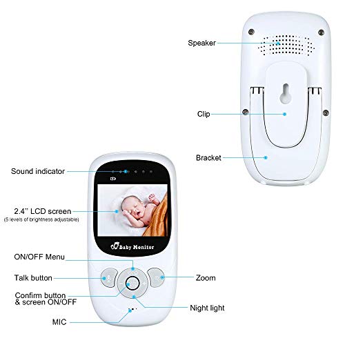 Baby Monitor, VIBOOS 2.4" LCD Video Baby Monitor with Digital Camera, Night Vision, Two-Way Audio, Temperature Sensor, Lullabies, Wide Range and Long Battery Life