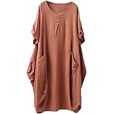 Minibee Women's Ruffle Oversize Casual Midi Dresses with Pockets