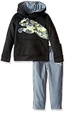 PUMA Little Boys' 2 Piece Tech Fleece Hoodie Wrapped Cat and Pant Set, Puma Black, 5