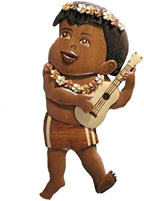 Hawaiian Style Wood Wall Hanging Local Boy with Ukulele