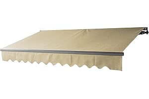 ALEKO Motorized Patio Awning | Remote Controlled Automatic | Black Frame | Retractable Crank Deck Canopy Upgraded 2024 | 12x10 | Ivory