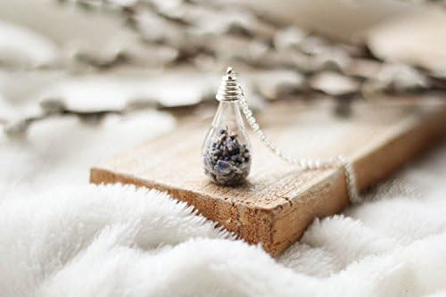 Terrarium Lavender Bottle Necklace, Preserved Lavender Bottle Pendant, Real Flower Pendant, Glass Bottle Lamp Necklace, Dried Flower Lamp