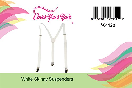 White Skinny Suspenders - Solid Color Y-Back Suspenders Adjustable Elastic Shoulder Strap - 1/2" Wide by CoverYourHair - Thumbnail 3