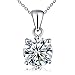 Kigmay Jewelry 925 Sterling Silver Round Cut Clear Cubic Zirconia CZ Solitaire Pendant Necklace for Women, 16
