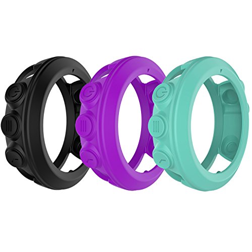 RuenTech For Garmin Fenix 3 HR Case Cover,Soft Silicone Protective Case Protector Sleeve for Garmin Fenix 3 HR/Fenix 3/Fenix 3 Sapphire/Quatix 3/Tactix Bravo Band Cover (Black&Purple&Teal)