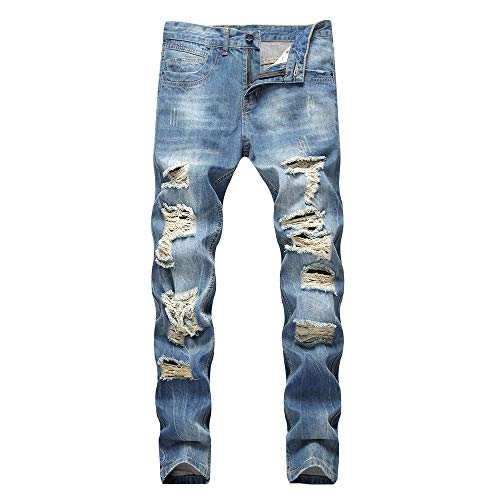Classic Jeans Mens Casual Denim Pants Straight Ripped Hole Trousers Pants - Thumbnail 6