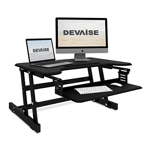 DEVAISE Height Adjustable Standing Desk Converter with Keyboard Tray, Black - Thumbnail 7