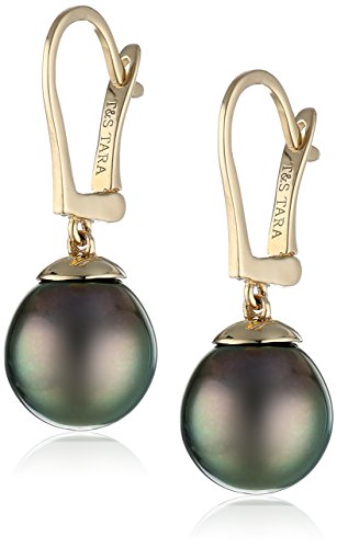 14k Yellow Gold Natural Color AA Quality Tahitian Cultured Pearl Leverback Earrings (9-10mm)