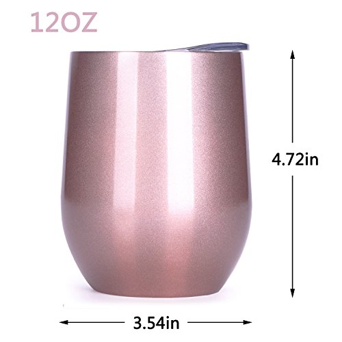 12oz Rose gold Wine Tumbler Stemless Glass Insulated Stainless Steel Coffee Tumbler Cup with Lid for Wine, Coffee, Champagne, Drinks, Cocktails - Thumbnail 3