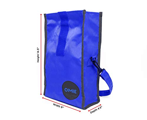 OmieBox Lunch Bag - Washable Velcro Rolltop Reusable Nylon Lunch Tote with Adjustable Strap - 14.5 x 9 Inches (Blue)